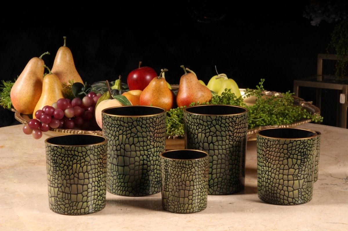 Groene theelichthouders met krokodillenprint en gouden rand – luxe set & losse formaten