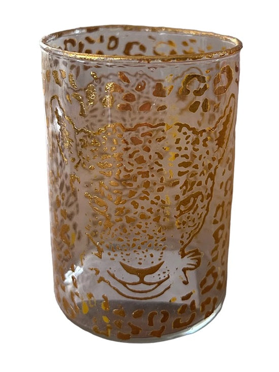Gouden epoxy theelichthouder met panterprint – luxe en speelse uitstraling