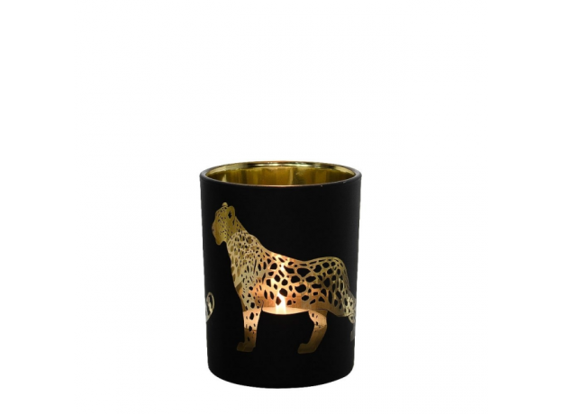 Schwarze Teelichthalter mit goldenem Panther | 3 Größen