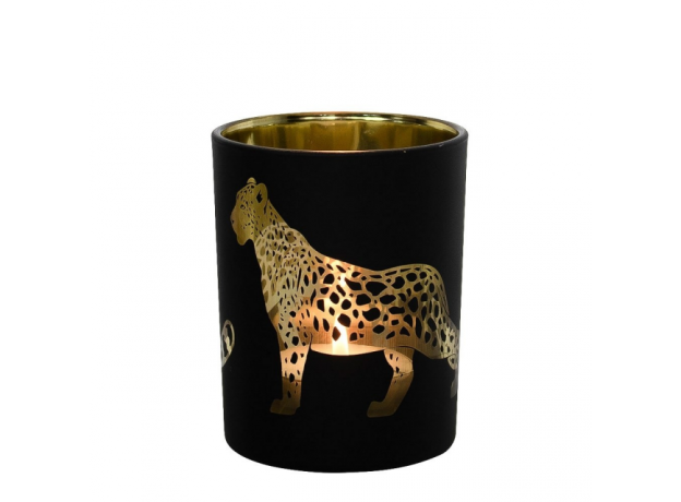 Schwarze Teelichthalter mit goldenem Panther | 3 Größen