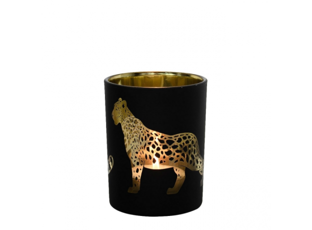 Schwarze Teelichthalter mit goldenem Panther | 3 Größen