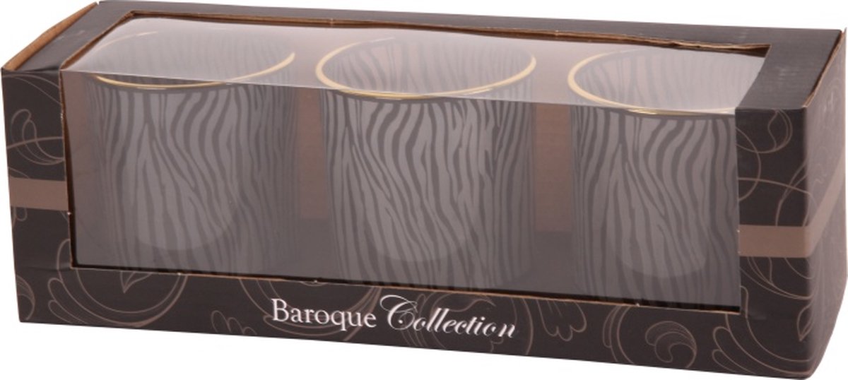 theelichthouders zebraprint set van 3 glas goudrand