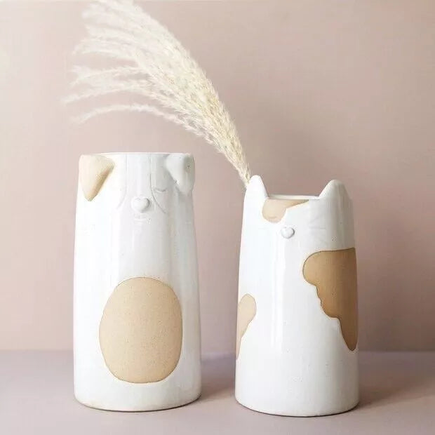 Kattenvaas Feline – Beige & Bruin Keramiek