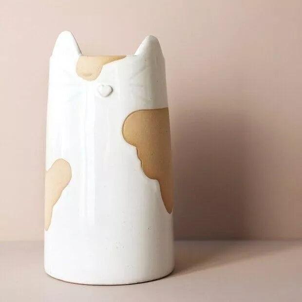 Kattenvaas Feline – Beige & Bruin Keramiek