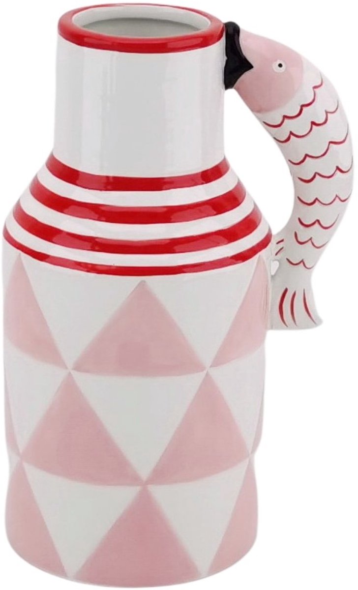 Keramik-Fischkrug – Rosa/Rot – 21,5 cm