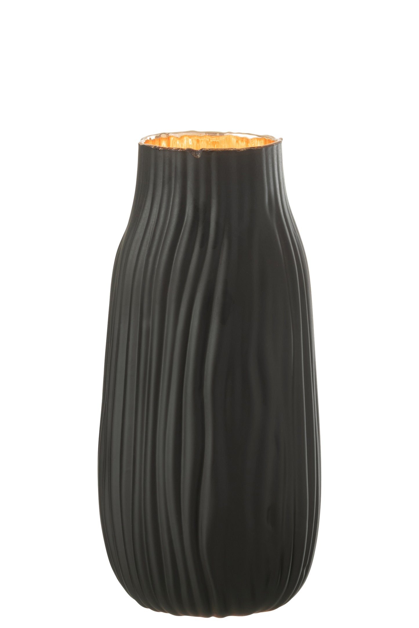 Zwarte glazen vaas met goudaccent – 26 cm hoog van J-line