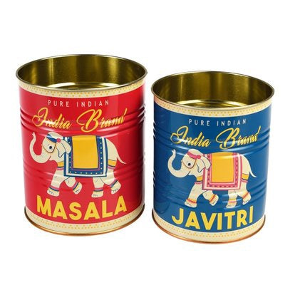 Voorraadblikken met Olifanten – Set van 2 in Rood & Blauw