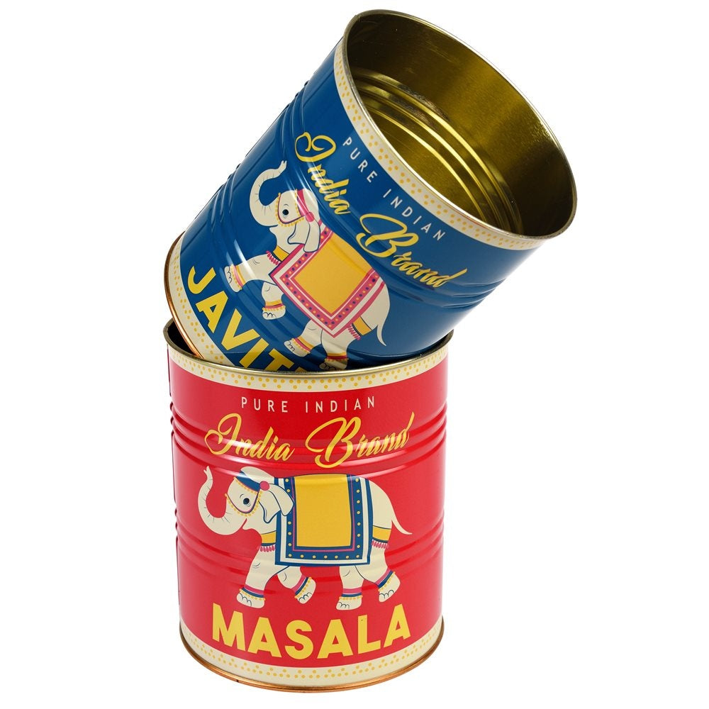 Voorraadblikken met Olifanten – Set van 2 in Rood & Blauw