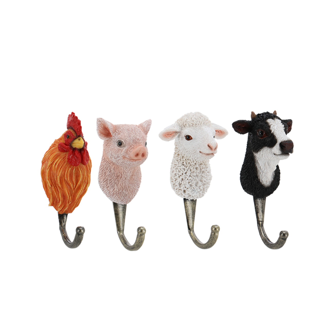 Wandhaak met boerderijdier – haan, varken, schaap of koe decoratie