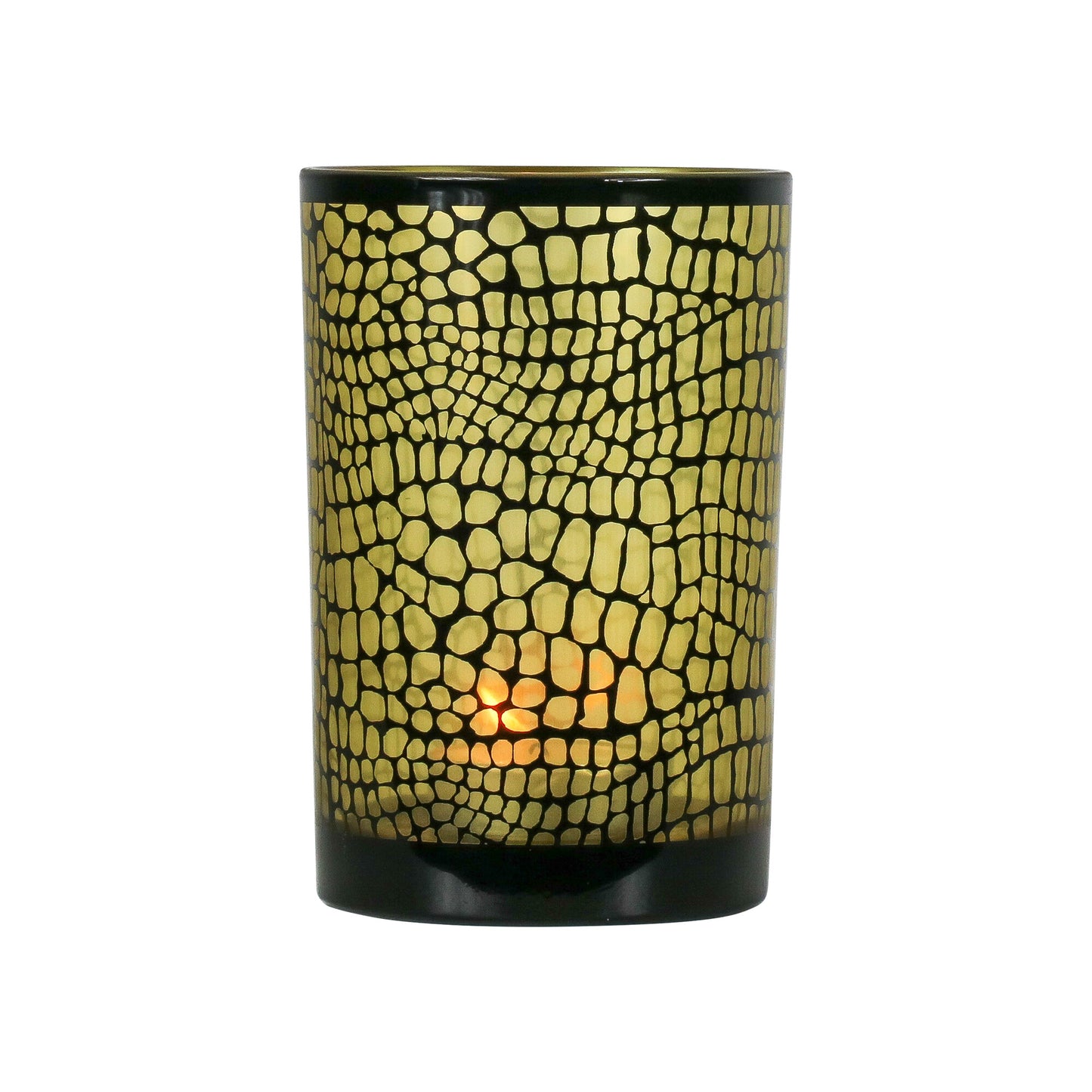 Zwarte glazen theelichthouder met gouden krokodillenprint – Mars & More
