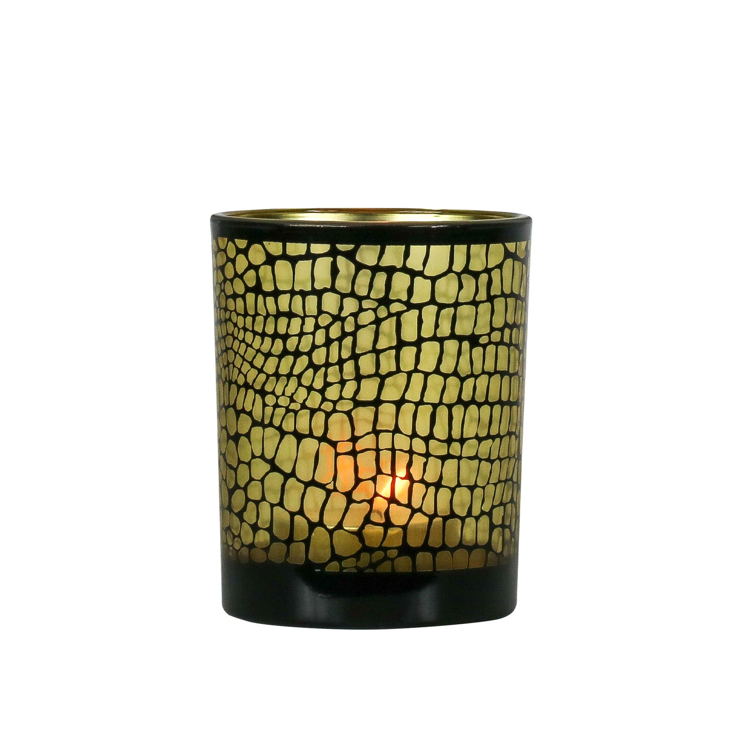 Crocodile Print Tea Light Holders Black & Gold – Luxury Glass in 3 Sizes