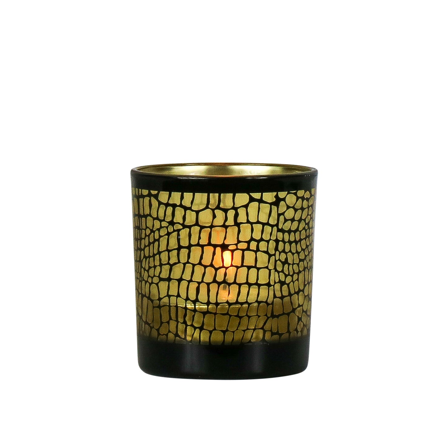 Crocodile Print Tea Light Holders Black & Gold – Luxury Glass in 3 Sizes