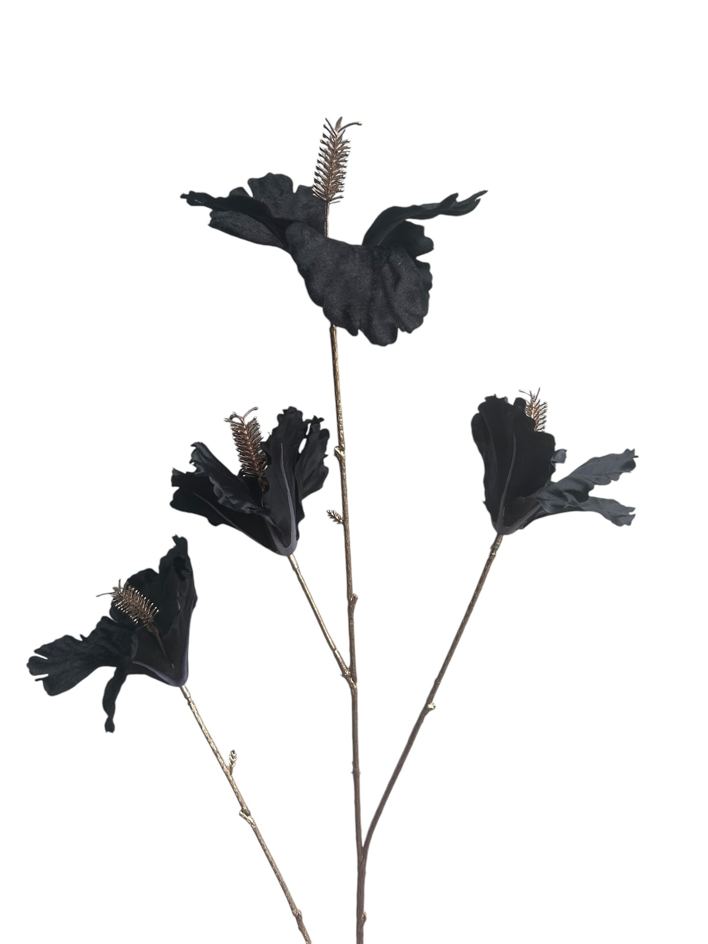 Zijden hibiscus zwart/goud – kunstbloem 82 cm luxe uitstraling