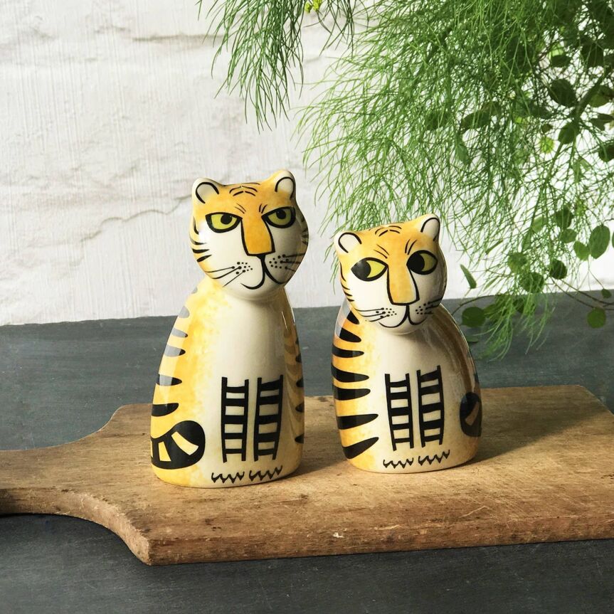 Tijger Peper‑ & Zoutstel – Handgemaakt Keramiek (2 stuks)
