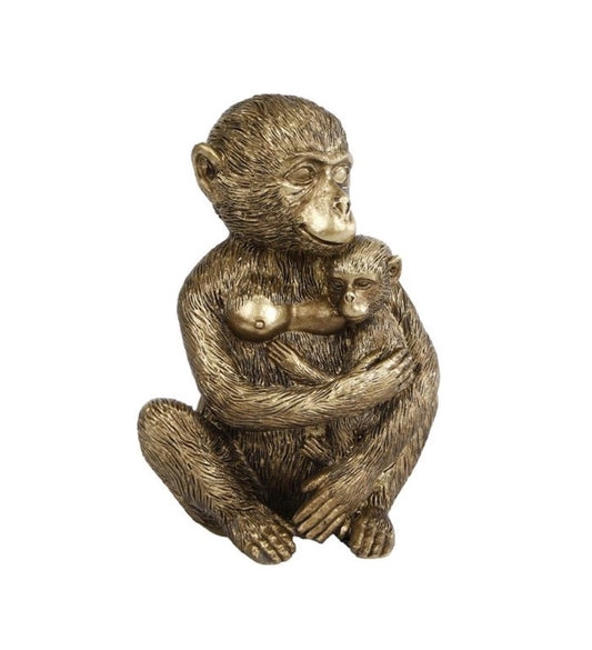 Gouden Aap met Baby – Warm & Elegant Beeldje