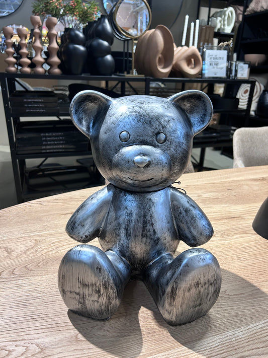 Groot zilvergrijs Popart teddybeer beeld 26x16x34 cm