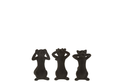 Set Kattenbeeldjes Horen Zien Zwijgen – Fluweel Zwart