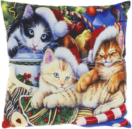 Vierkant kerstkussen met katten – Clayre & Eef – 45x45 cm – kerstdecoratie