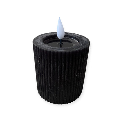LED Pillar Candle Ribbed Black – Ø7 cm – 2 sizes