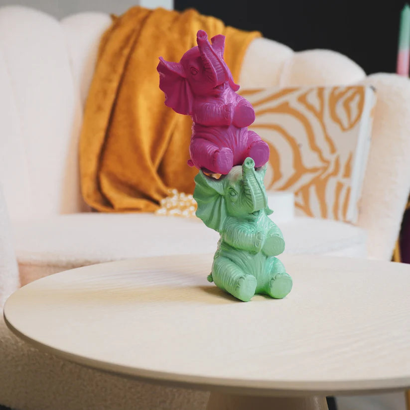 Beeld Olifant – Roze, Wit, Zand & Mint groen