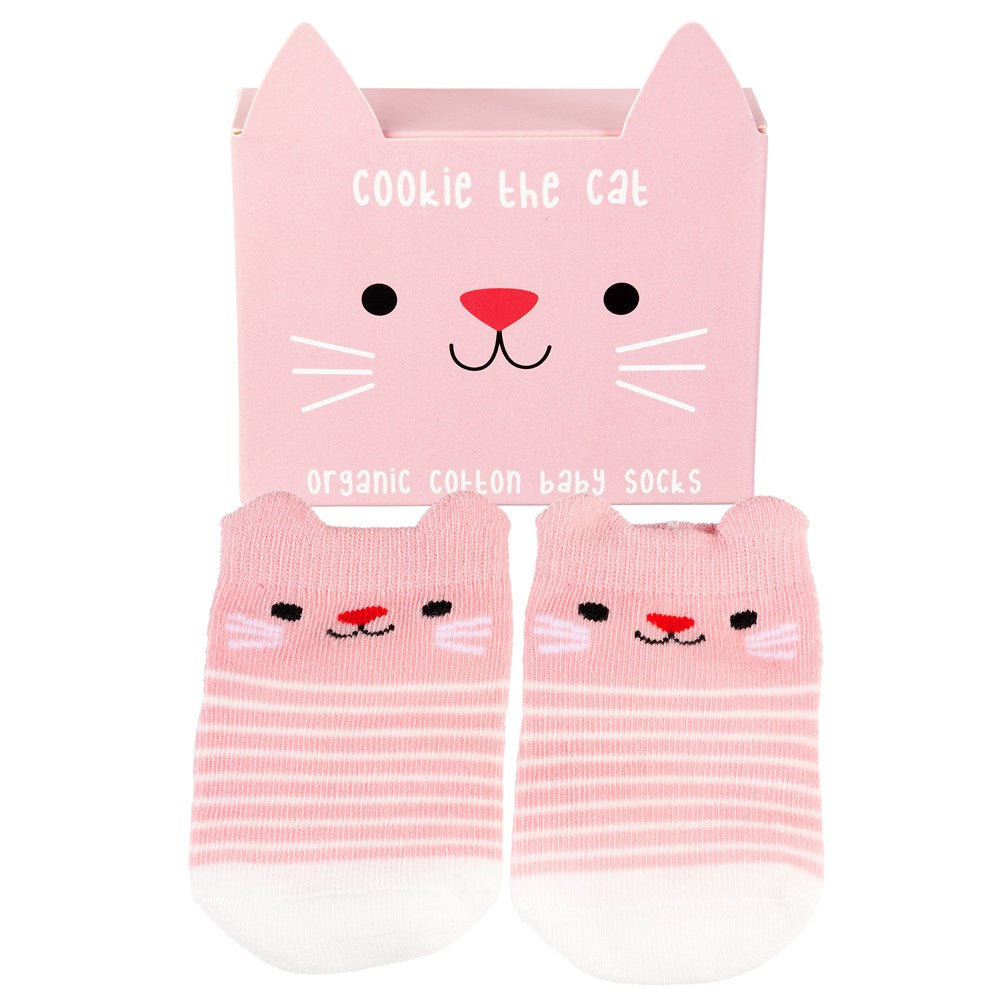 Roze Cookie the Cat baby sokjes van Rex London – kraamcadeau 0–3 maanden