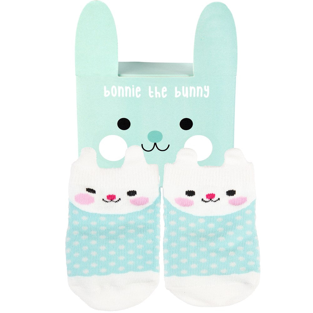 Turquoise baby sokjes met konijn Bonnie the Bunny in cadeaudoosje