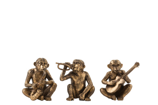 Gouden Apen met Gitaar, Trompet en Saxofoon – Muzikale Decoratie | Krokomingo