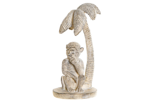 Whitewash beeld aap onder palmboom – exotisch decor Krokomingo