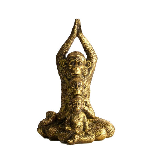 Gouden Apenbeeld in Yoga – Rustgevend Trio 20,5 cm | Krokomingo