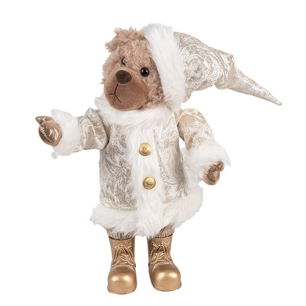 Kerstbeer decoratiebeeld – Clayre & Eef – 22x16x36 cm – kunststof en textiel