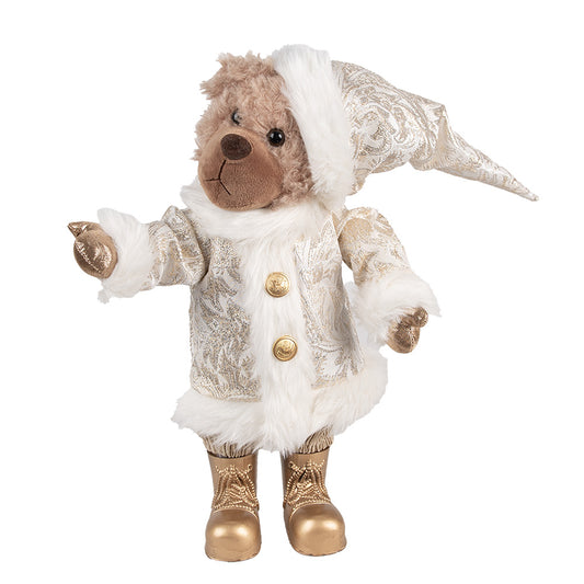 Kerstbeer decoratiebeeld – Clayre & Eef – 22x16x36 cm – kunststof en textiel