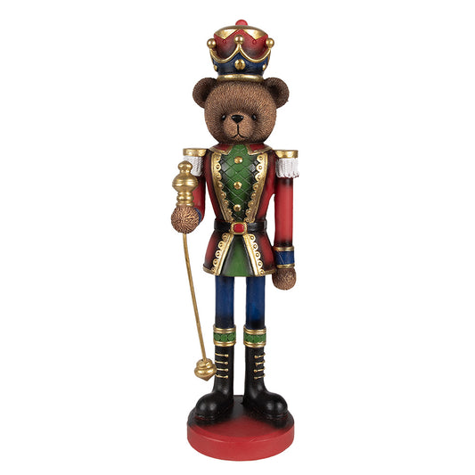 Notenkraker kerstbeer beeld met kroon en staf – kerstdecoratie 31 cm
