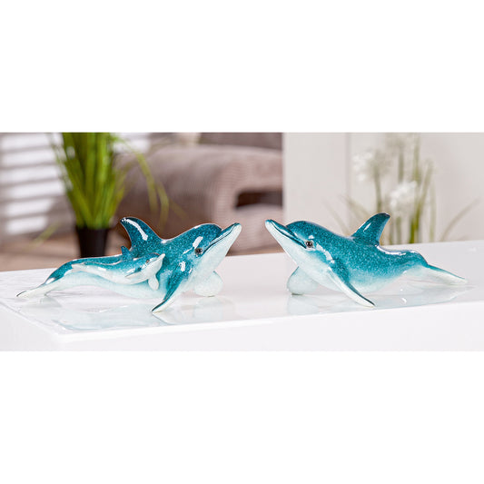 Decoratief dolfijn beeld van polyresin – solo en met baby – maritiem design