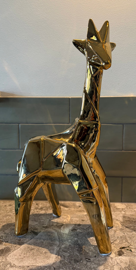 Gouden giraffe beeld keramiek – geometrisch design 38 cm