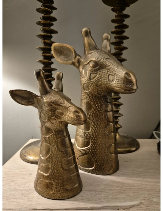 Set van 2 giraffe hoofden antiek goud – aluminium decoratie