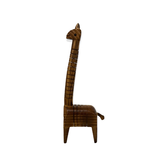 Houten giraffe beeldje met lange, buigzame nek – natuur deco 9×4×25 cm
