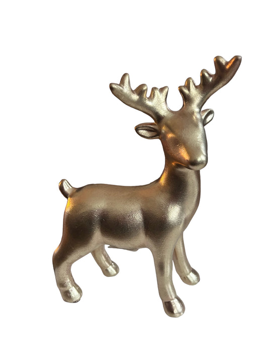 Glanzend gouden beeld van een rendier – keramiek dierenbeeld als kerstdecoratie of moderne woonaccessoire