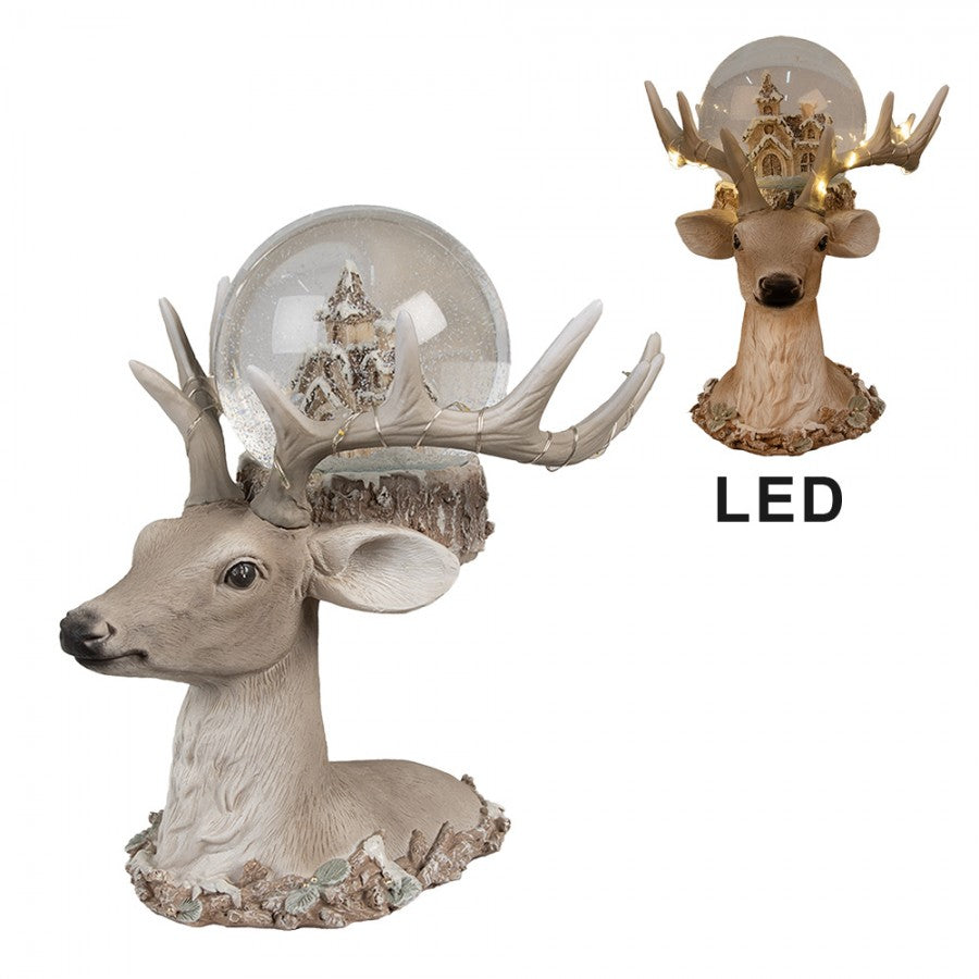 Deer Head with Snow Globe and LED – Christmas Decoration (23 cm)
