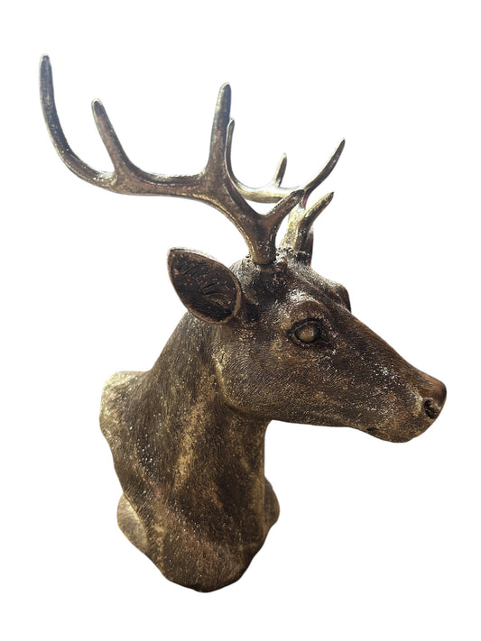 Gouden rendierkop van polyresin – decoratief dierenbeeld voor kerst en interieur