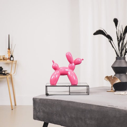Roze ballonhond beeld – moderne speelse woondecoratie in glossy afwerking