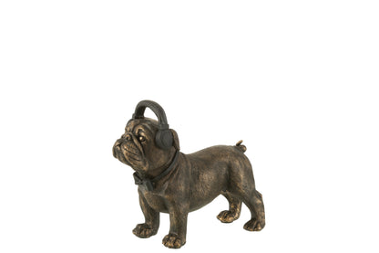Bulldog Beats Beeld – Bronzen Bulldog met Koptelefoon