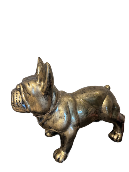 XL bulldog beeld in goud en brons polyresin 46x36 cm – krachtig hondenbeeld