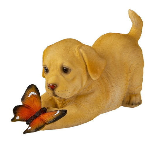 Hond met vlinder beeldje van Clayre & Eef – polyresin decoratief hondenbeeld (20 cm)