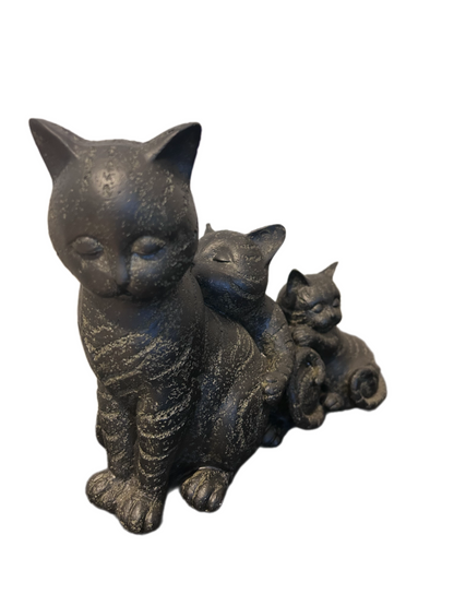 Zwart kattenbeeld van polyresin met vintage afwerking, kattenfamilie decoratie