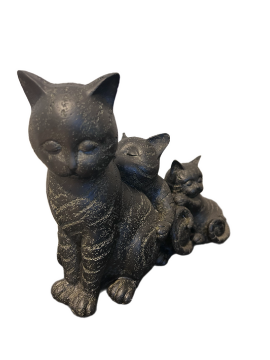 Zwart kattenbeeld van polyresin met vintage afwerking, kattenfamilie decoratie