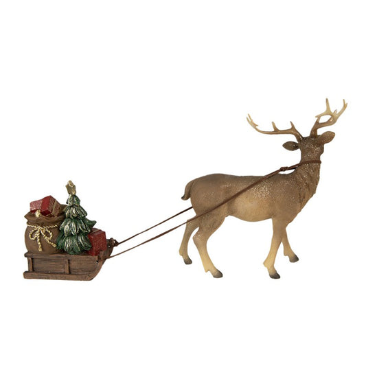 Rendier met slee kerstdecoratie Clayre & Eef – 30x9x20 cm