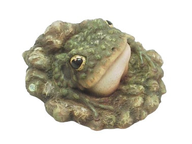 Polyresin kikkerbeeldje in moerasscène – groen, wit en zwart decoratief beeld