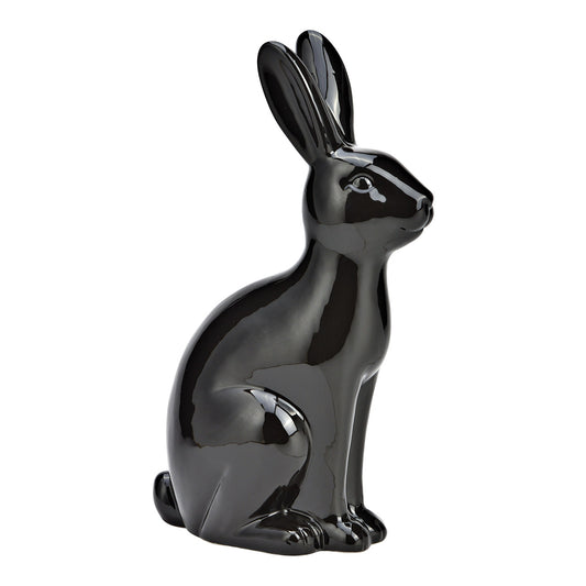 Zwart keramieken konijnenbeeld – 9×17×30 cm, elegant decoratiestuk voor woonkamer of slaapkamer