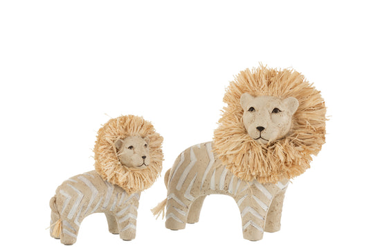 Leeuwenbeeld Raffia Beige – Groot, Klein of Set