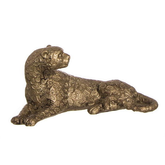 Liggend gouden luipaardbeeld – luxe decoratie voor elk interieur